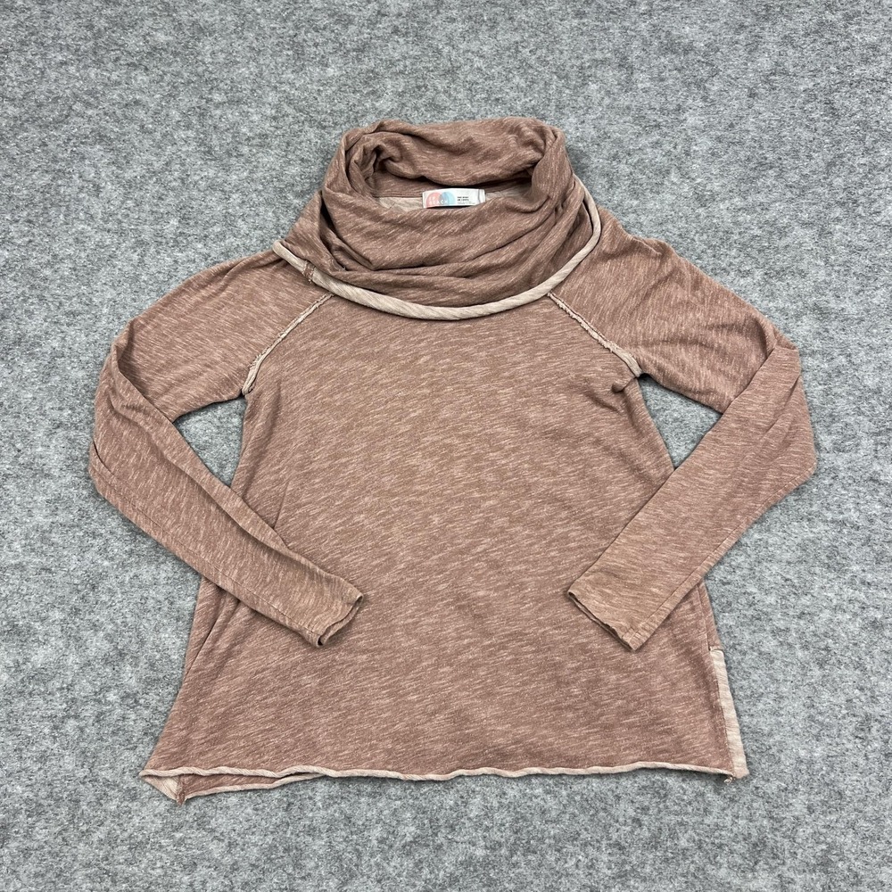 FP Beach Sweater Womens One Body Small Brown Open-Knit Cowl Neck Cocoon Pullover